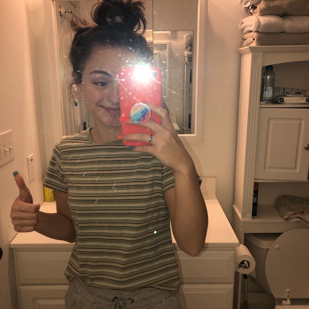 Green, White, and Yellow Striped T-Shirt
